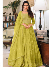 Georgette Embroidered Gown in Yellow